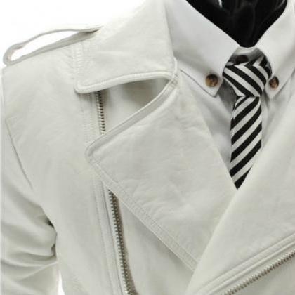 Men Slimfit Leather Jacket, White Leather Jacket..