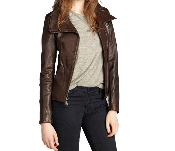 Women Brown Wide Collar Leather Jacket, Brown Jacket For Women,motorcycle Jacket