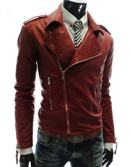 Men Slimfit Leather Jacket, Red Leather Jacket For Men, Leather Jacket ...